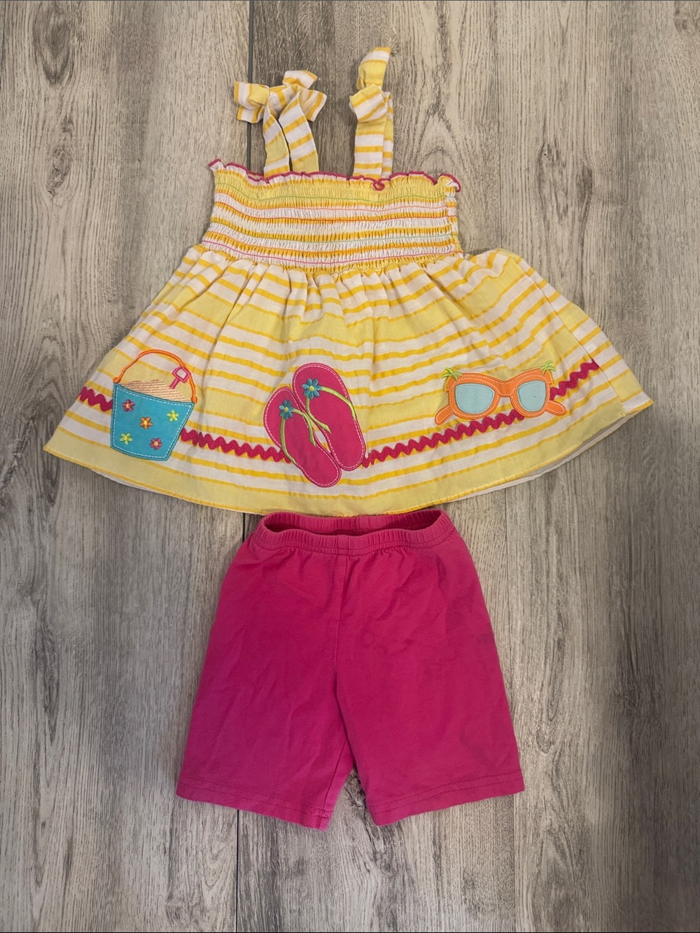Good Lad Yellow & Pink Striped Beach Themed Tank Top and Hot Pink Shorts Set